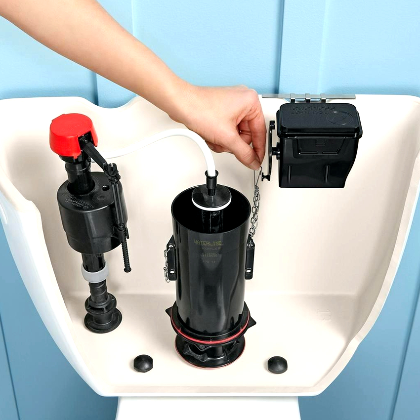 Dengan kaedah penyediaan air ke tangki, jenis kelengkapan dibezakan sebagai lebih rendah, atas, universal Dengan kaedah penyediaan air ke tangki, jenis kelengkapan dibezakan sebagai lebih rendah, atas, universal